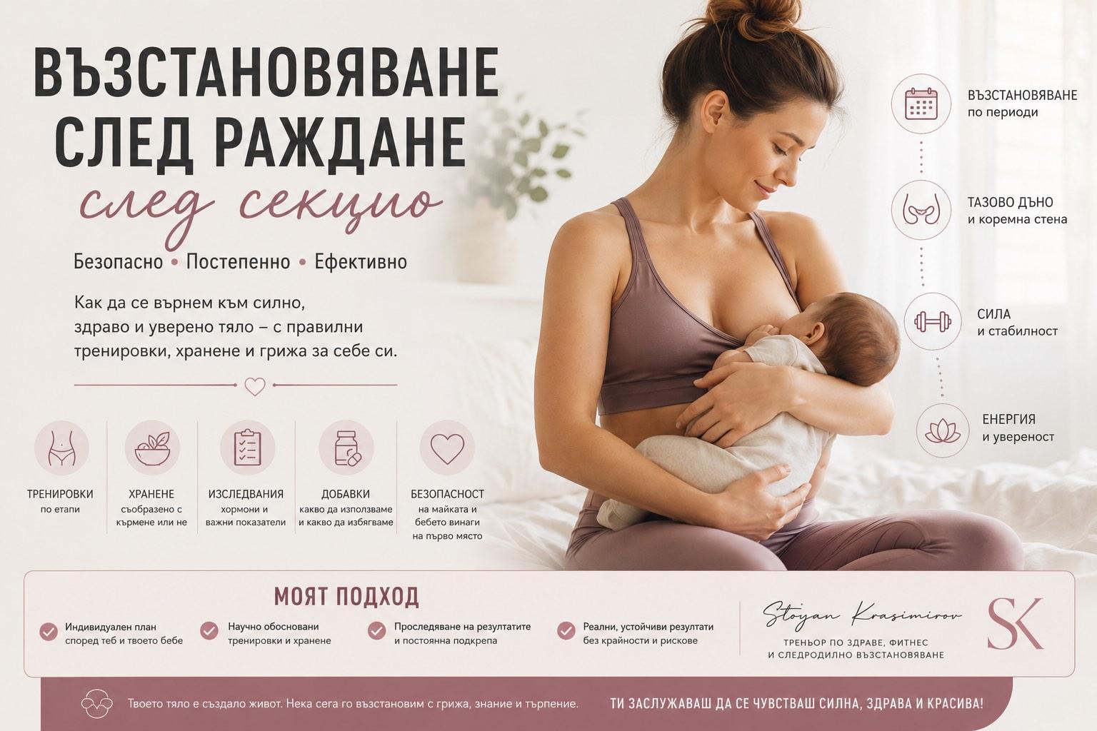 Възстановяване след секцио – безопасно връщане към тренировки, хранене и добра физическа форма