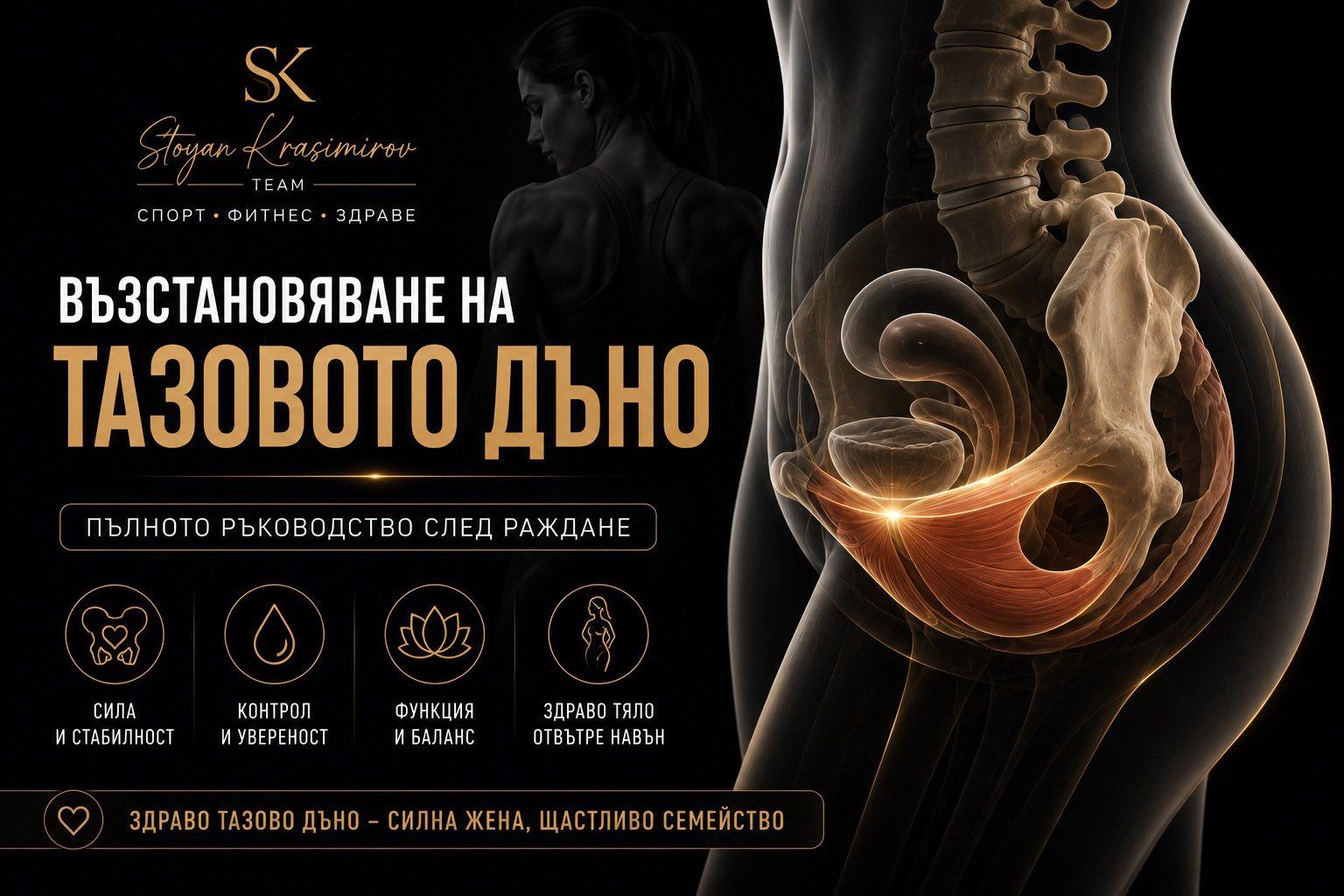 Инфографика за възстановяване на тазовото дъно след раждане — сила, контрол, стабилност и увереност